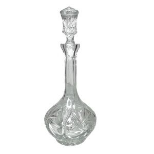 Vintage Cut Glass Decanter Pinwheel Hobstar Pattern
